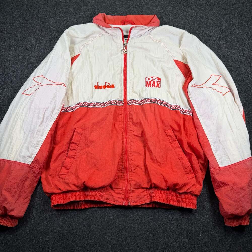 Vintage 90s Diadora DS Max Red and White Soccer Windbreaker Jacket